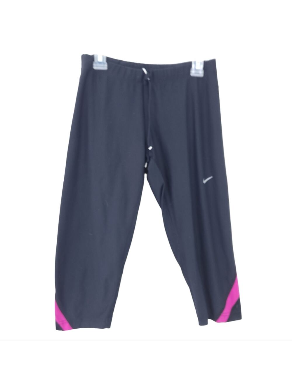 Nike Running Capri Crop Pants Small Black Pink Athletic Workout Gym, Back Pocket